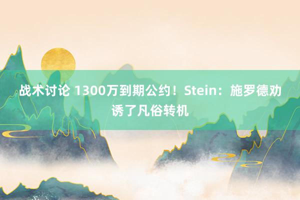 战术讨论 1300万到期公约！Stein：施罗德劝诱了凡俗转机